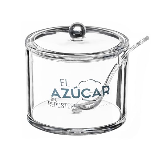 Azucarero Metacrilato con Tapa - Recipiente para guardar Azúcar 9cm de Diametro con Frase (El Azúcar Del Repostero)