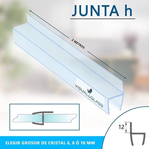 VisuAllglass - Junta para cortina de cristal, Repuesto universal transparente de 2 m Para cristales de 6-8-10 mm Válido perfil de ducha - mampara corredera y plegable (Junta h minúscula 10 mm)