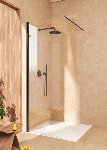 Mampara de ducha Panel Fijo, Fácil instalación EasySet® Vidrio de seguridad 8 mm antical, 60 cm ancho x 200 cm alto, Perfil Negro mate