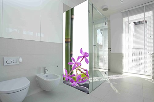 Vinilo para Mamparas baños Bambú Flores |Varias Medidas 60x185cm | Adhesivo Resistente y de Facil Aplicación | Pegatina Adhesiva Decorativa de Diseño Elegante|